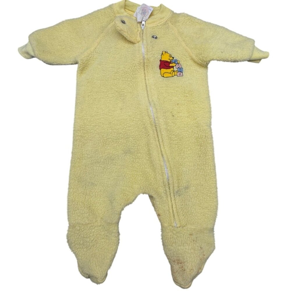 Disney Winnie The Pooh Yellow Baby Fleece Footed Pajamas 0-6 Months Used READ